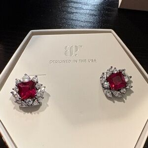 BP Red and Silver Gemstone Earrings